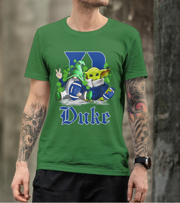 Duke Blue Devils Football St. Patrick's Day Gnome And Alien With Shamrocks T-Shirt