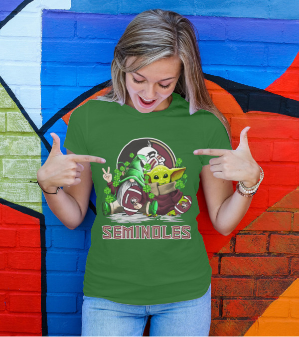 Florida State Seminoles Football Happy Patrick's Day Cute Green Baby Yoda Gnome T-Shirt