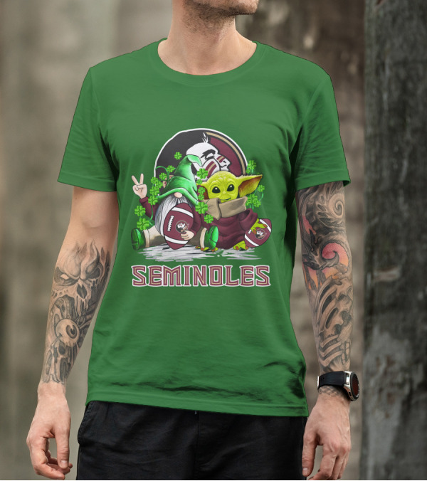 Florida State Seminoles Football Happy Patrick's Day Cute Green Baby Yoda Gnome T-Shirt