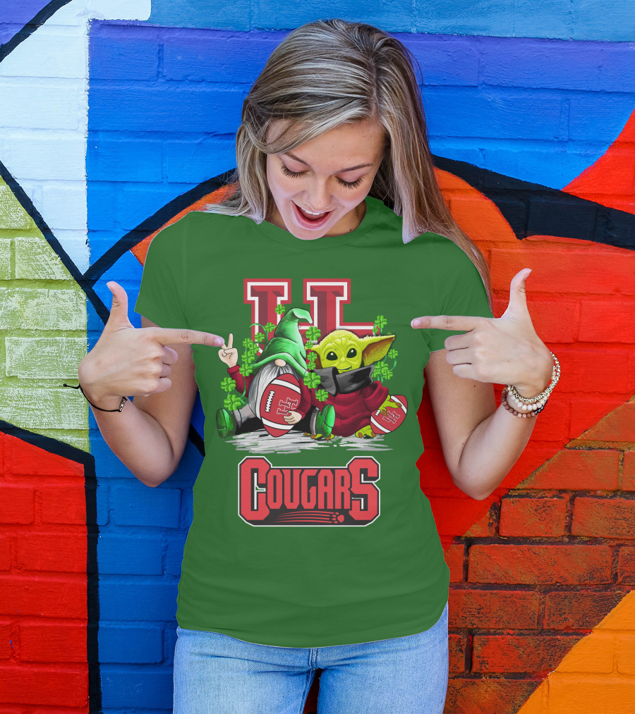 Houston Cougars St. Patrick's Day Football With Gnome And Green Character T-Shirt