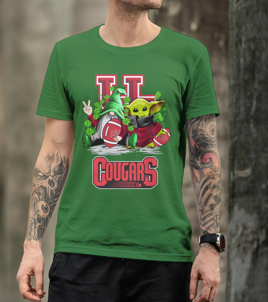 Houston Cougars St. Patrick's Day Football With Gnome And Green Character T-Shirt