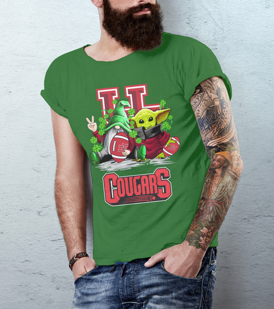 Houston Cougars St. Patrick's Day Football With Gnome And Green Character T-Shirt