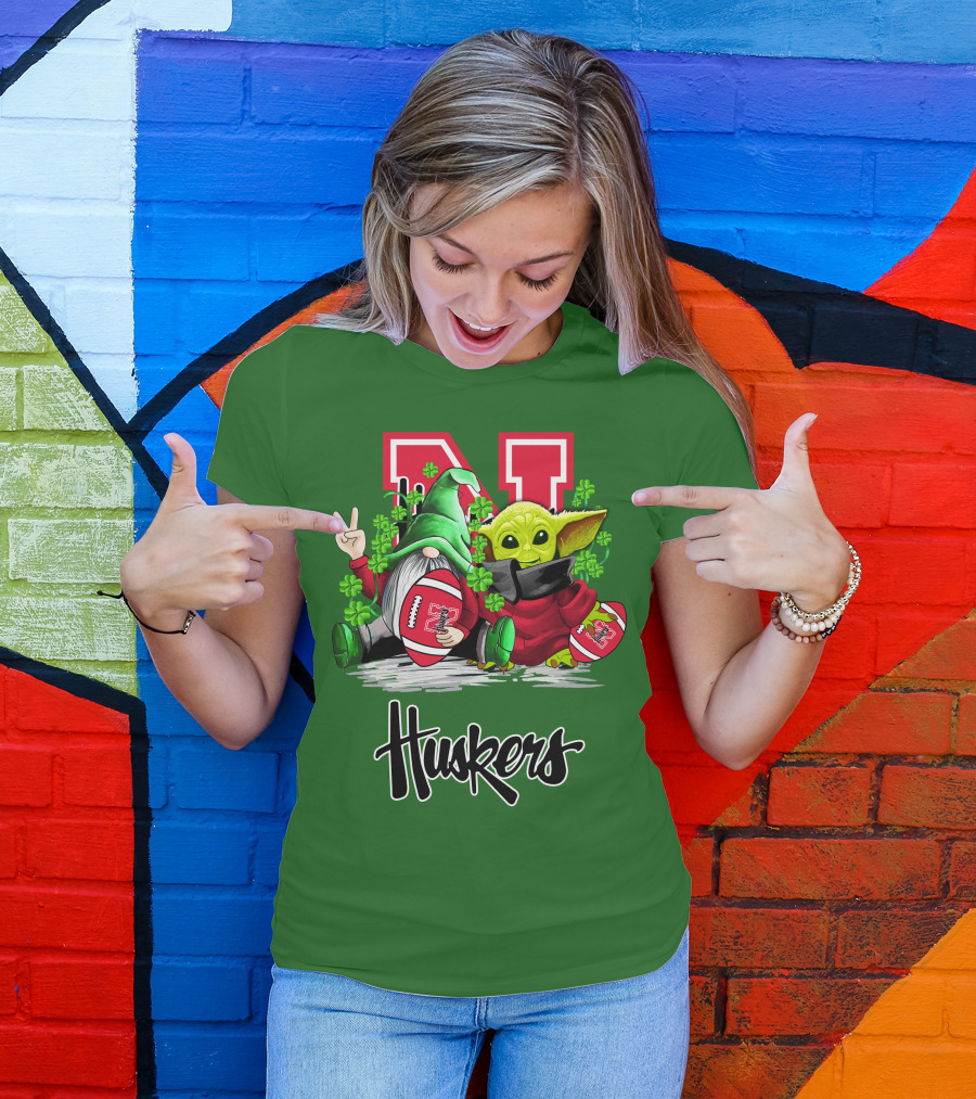 Huskers Nebraska Cornhuskers Football Saint Patrick's Day Green Character Football Image T-Shirt