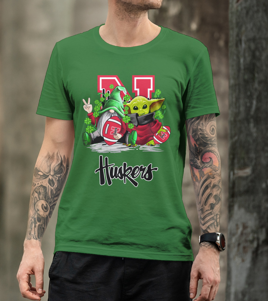 Huskers Nebraska Cornhuskers Football Saint Patrick's Day Green Character Football Image T-Shirt