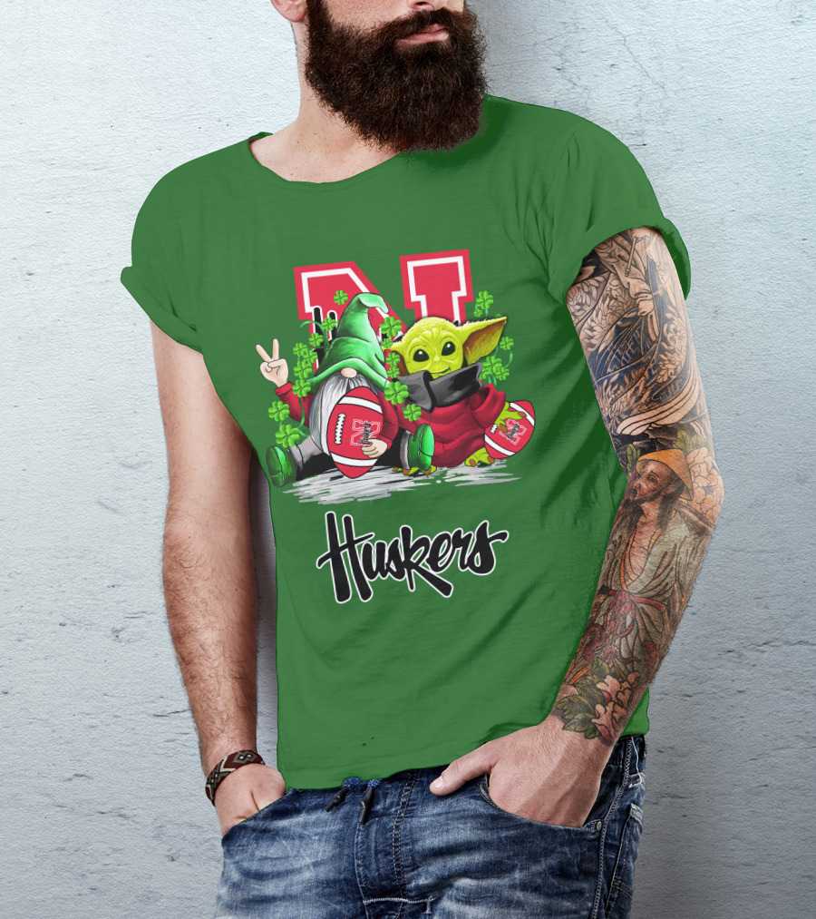 Huskers Nebraska Cornhuskers Football Saint Patrick's Day Green Character Football Image T-Shirt