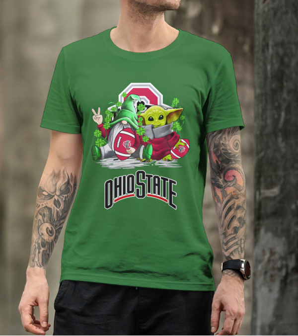 Ohio State Buckeyes Football St. Patrick’s Day Gnome And Yoda With Shamrocks T-Shirt