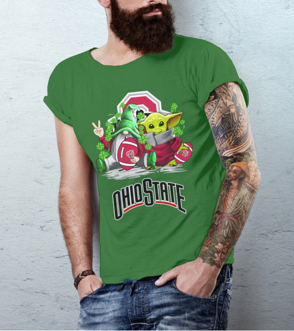 Ohio State Buckeyes Football St. Patrick’s Day Gnome And Yoda With Shamrocks T-Shirt