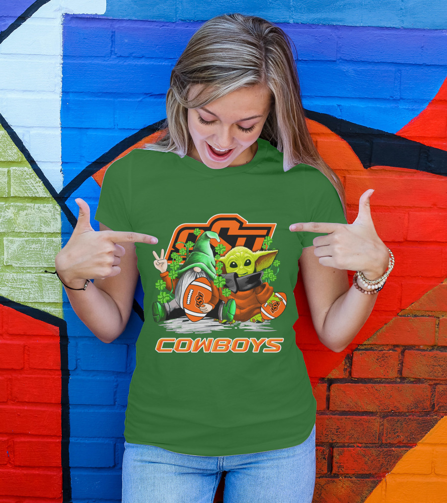 Oklahoma State Cowboys Football St. Patrick’s Day Yoda And Gnome T-Shirt