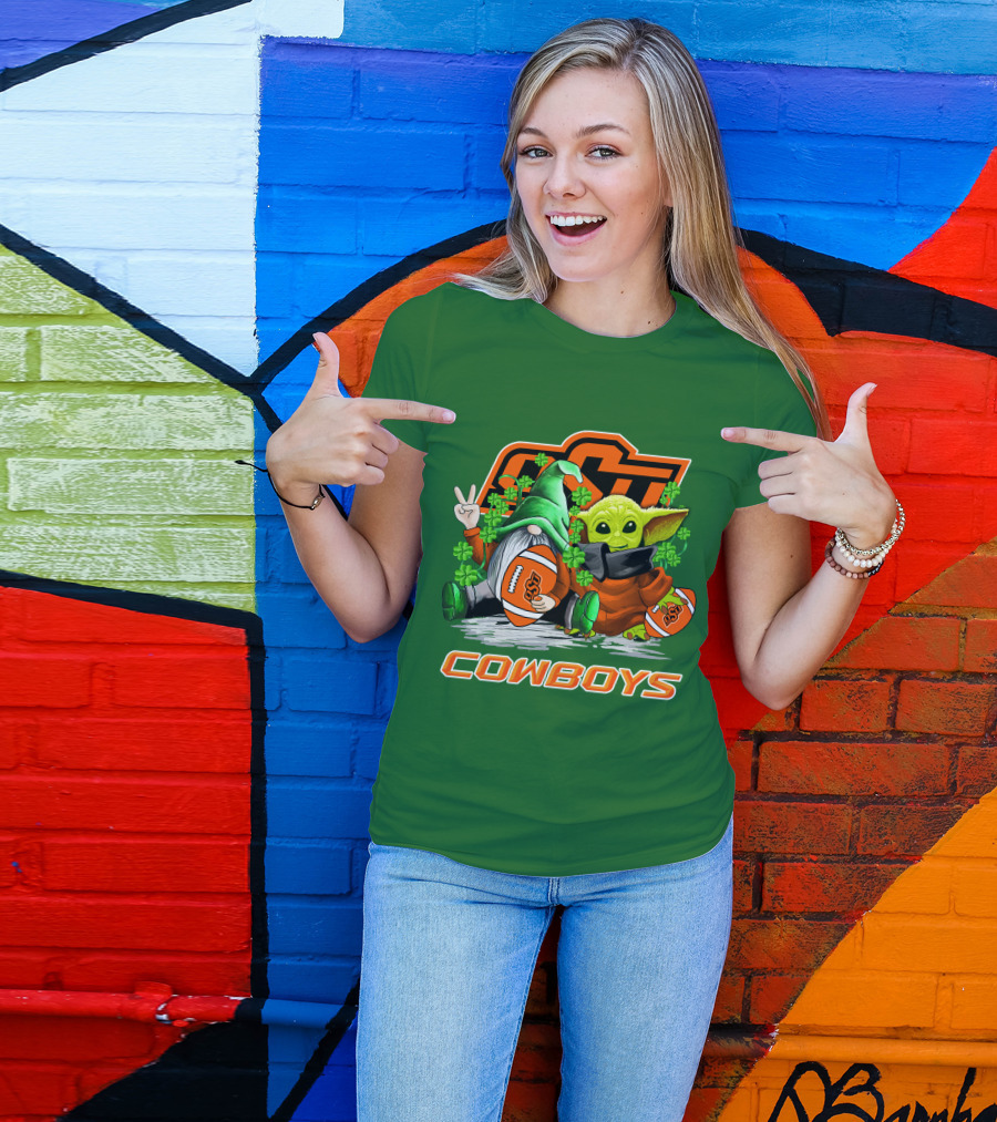 Oklahoma State Cowboys Football St. Patrick’s Day Yoda And Gnome T-Shirt