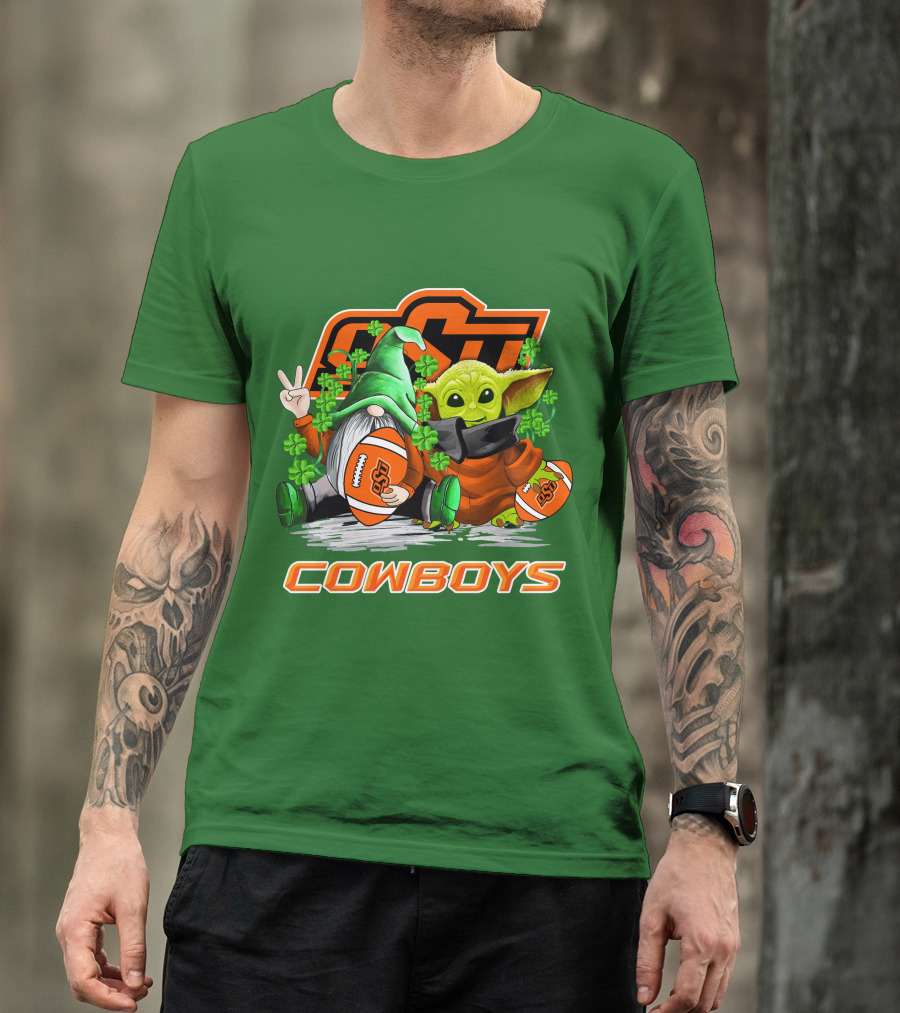 Oklahoma State Cowboys Football St. Patrick’s Day Yoda And Gnome T-Shirt