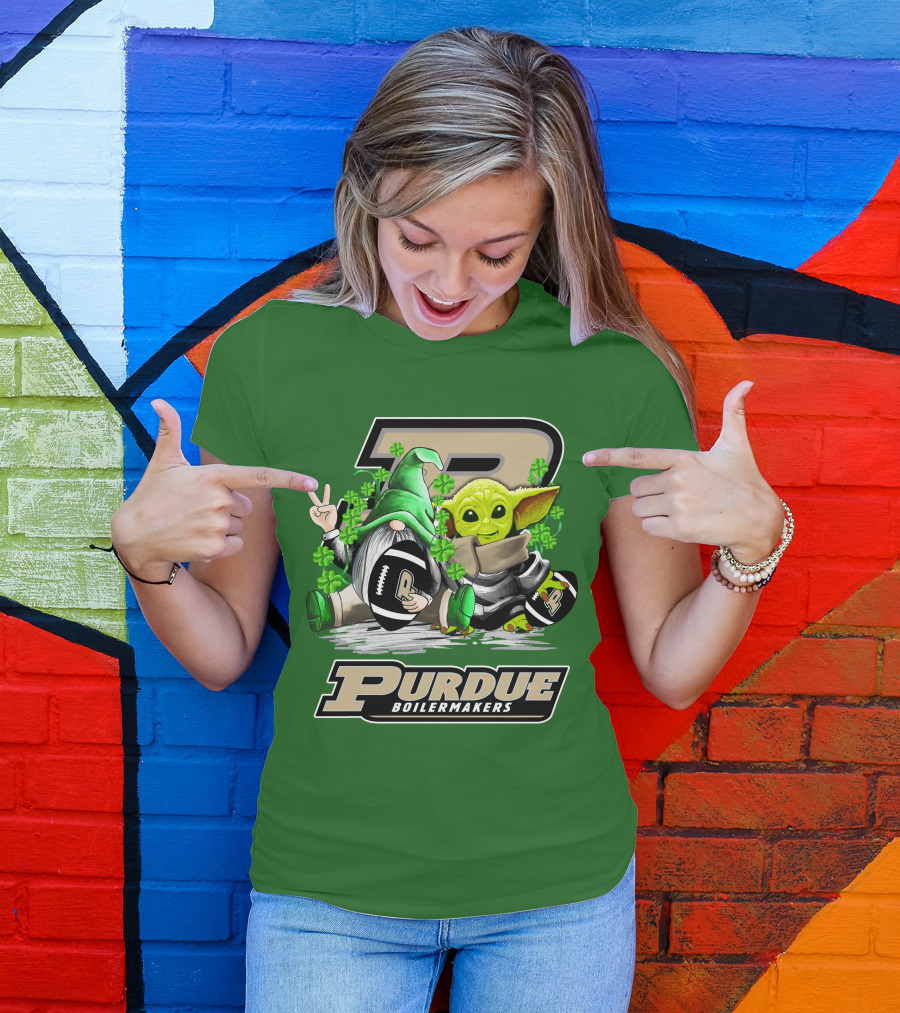 Purdue Boilermakers St. Patrick's Day Football With Gnome And Baby Alien T-Shirt