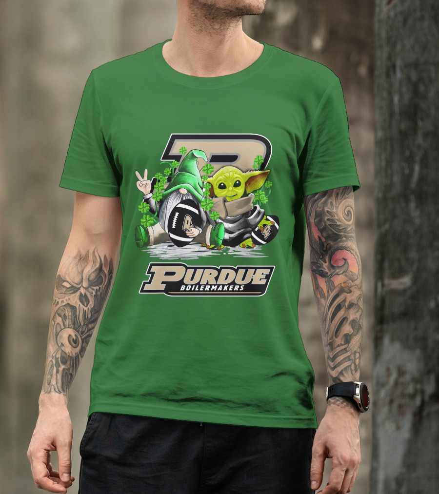 Purdue Boilermakers St. Patrick's Day Football With Gnome And Baby Alien T-Shirt