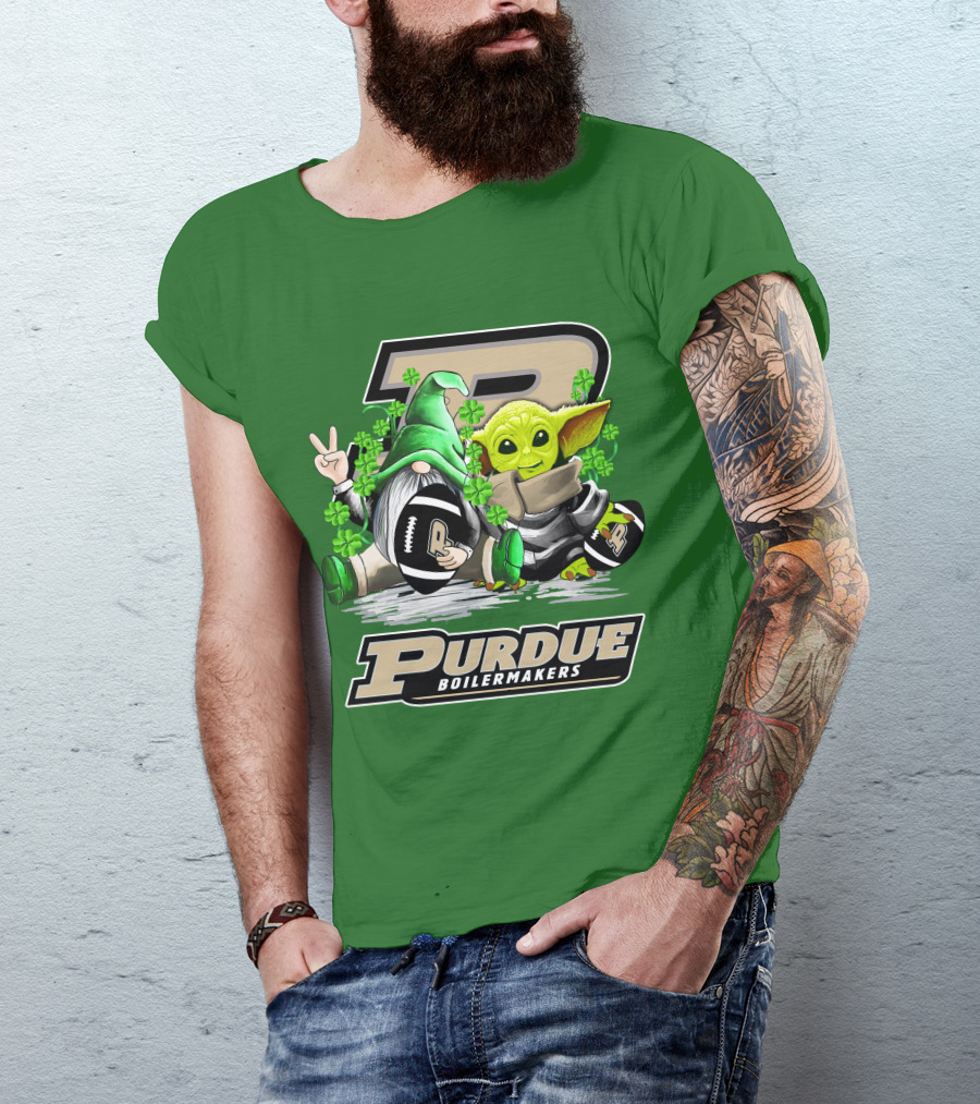 Purdue Boilermakers St. Patrick's Day Football With Gnome And Baby Alien T-Shirt