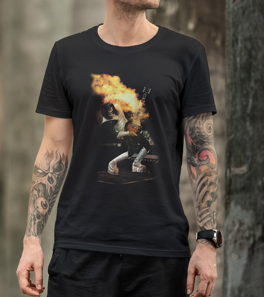 AF Live2 Spaceman Rock Guitar Flames T-Shirt