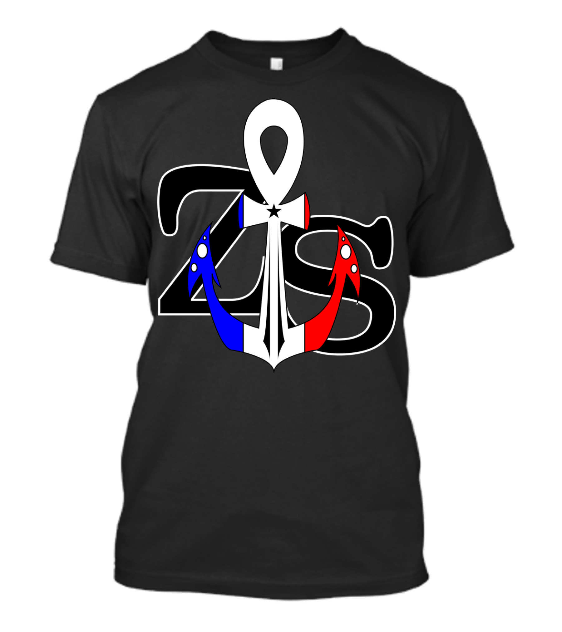 ZS French Flag Anchor Symbol With Zipcode Sailor Elements T-Shirt