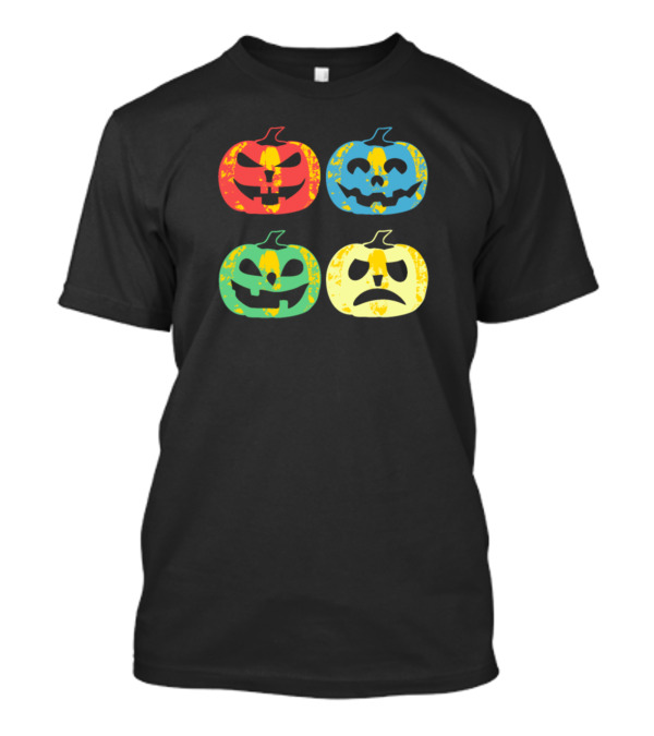 Pumpkin Pumpkin Colorful Distressed Jack-O'-Lantern Faces Quartet T-Shirt