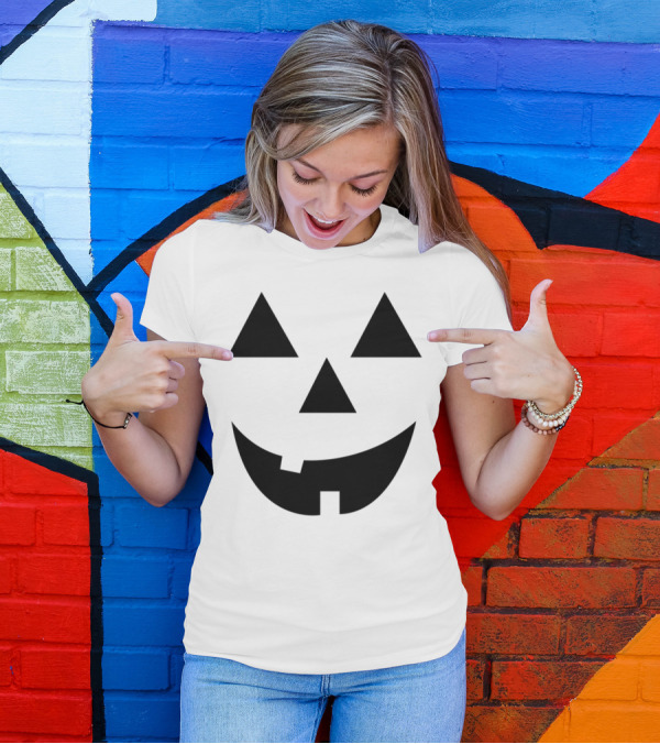 Black Jack-O'-Lantern Pumpkin Face Halloween T-Shirt