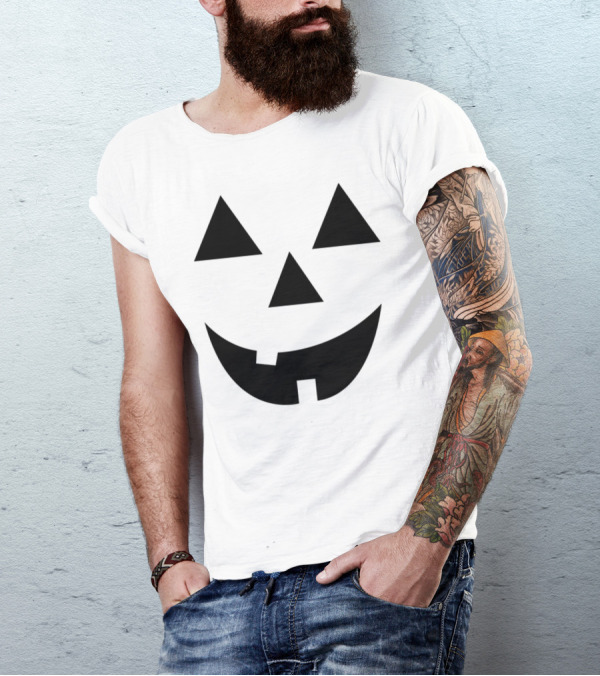 Black Jack-O'-Lantern Pumpkin Face Halloween T-Shirt