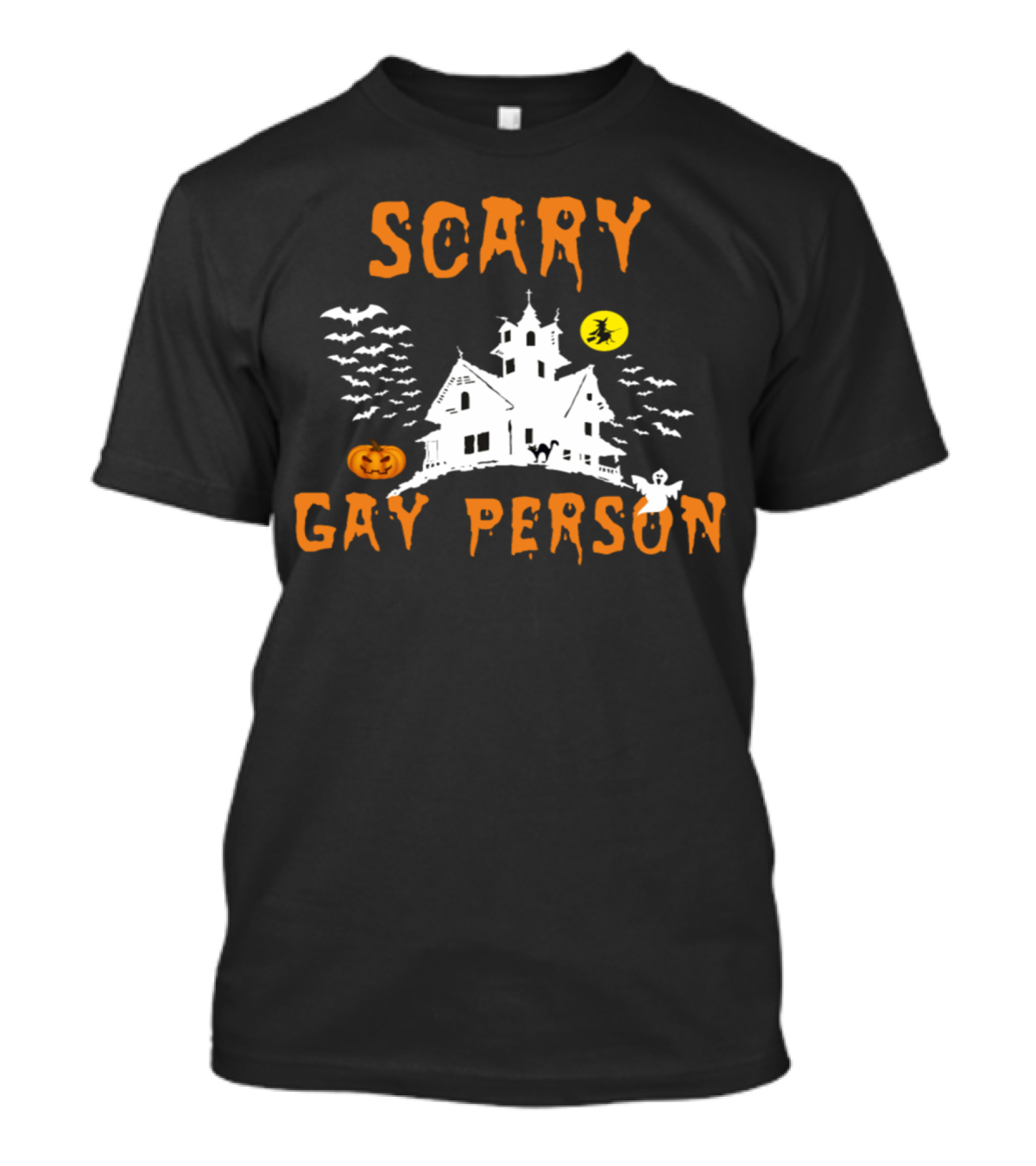 Scary Gay Person Haunted House Halloween Bats Pumpkin Ghost Moon T-Shirt