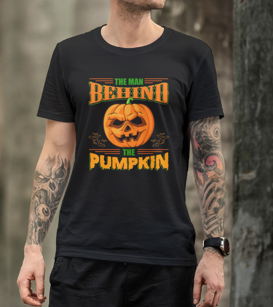 The Man Behind The Pumpkin Scary Halloween Jack-O'-Lantern And Bats T-Shirt