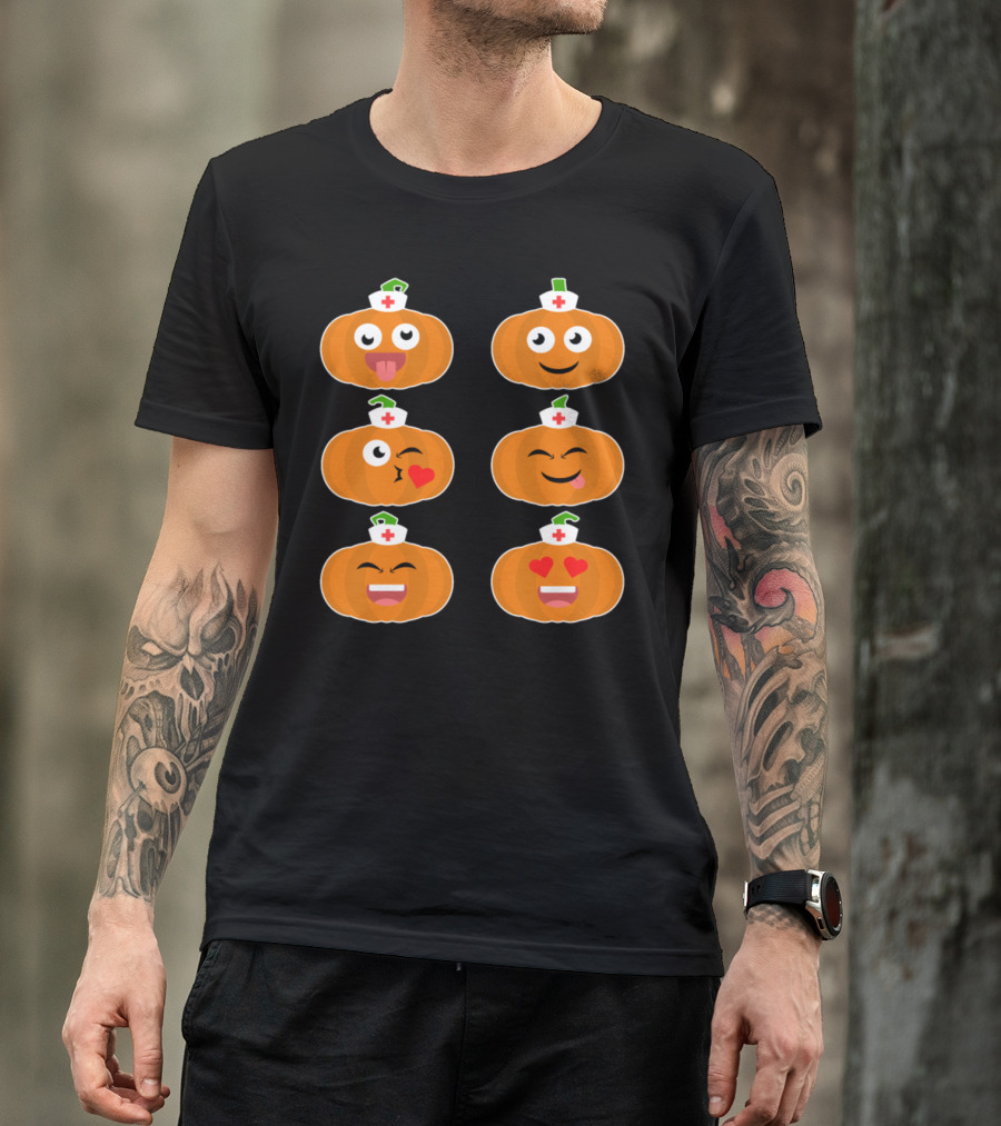 Playful Pumpkin Nurse Emojis With Cute Facial Expressions T-Shirt