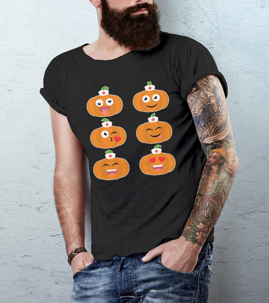 Playful Pumpkin Nurse Emojis With Cute Facial Expressions T-Shirt