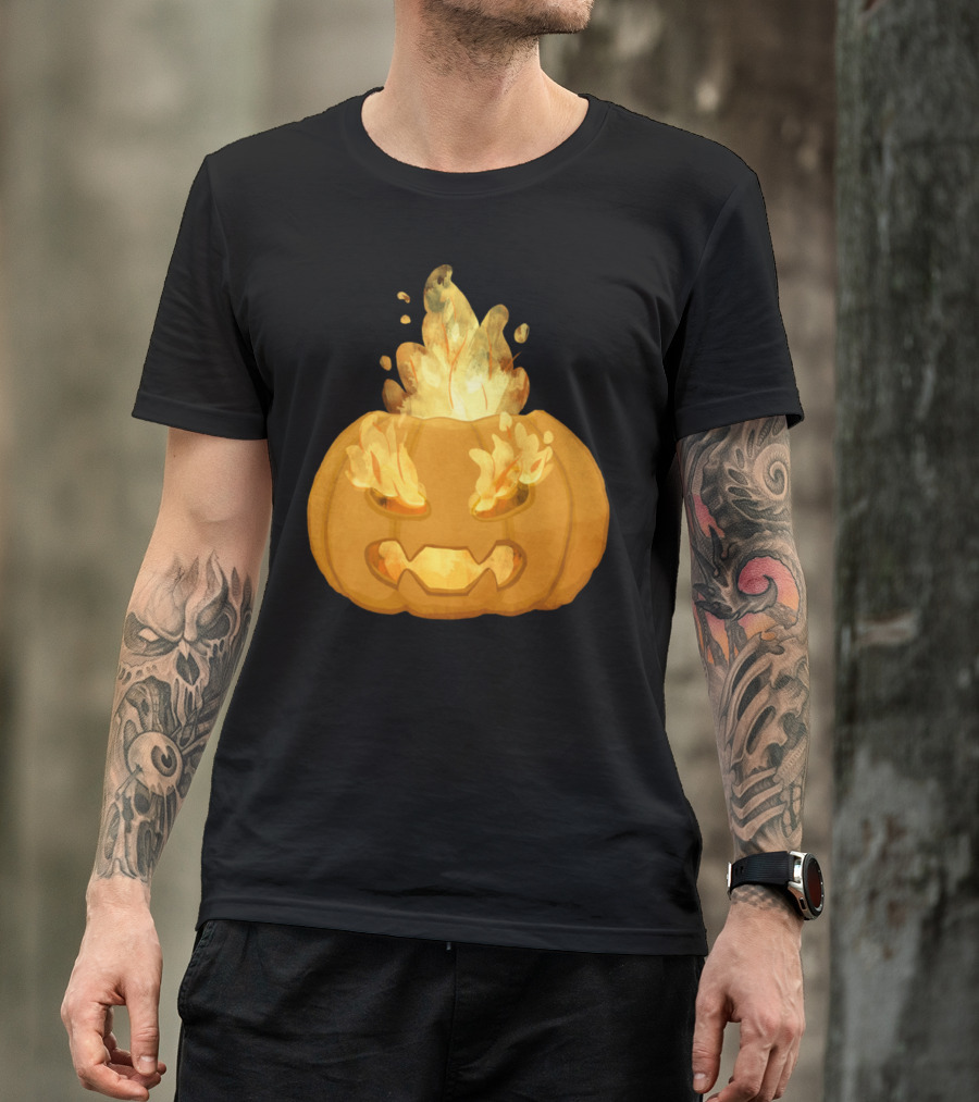 Halloween Pumpkin With Flames And Intense Scary Expression T-Shirt