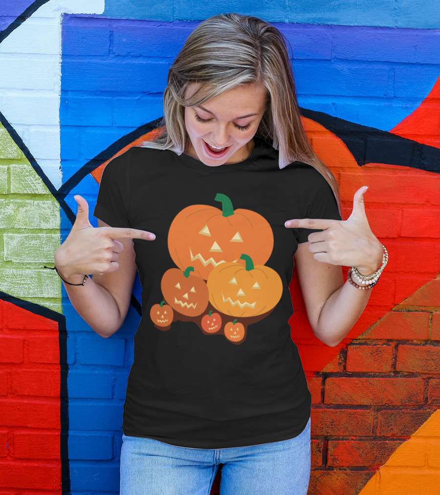 Jack-O’-Lantern Halloween Pumpkins Smiling Faces With Green Stems T-Shirt