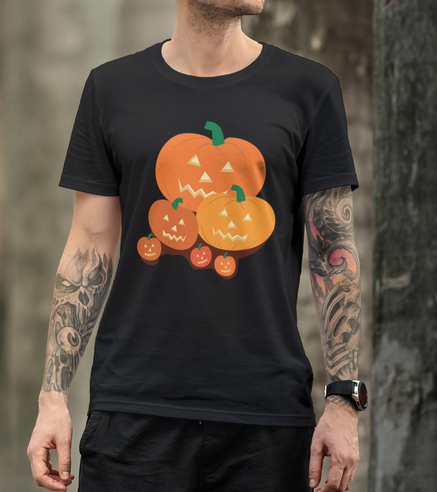 Jack-O’-Lantern Halloween Pumpkins Smiling Faces With Green Stems T-Shirt