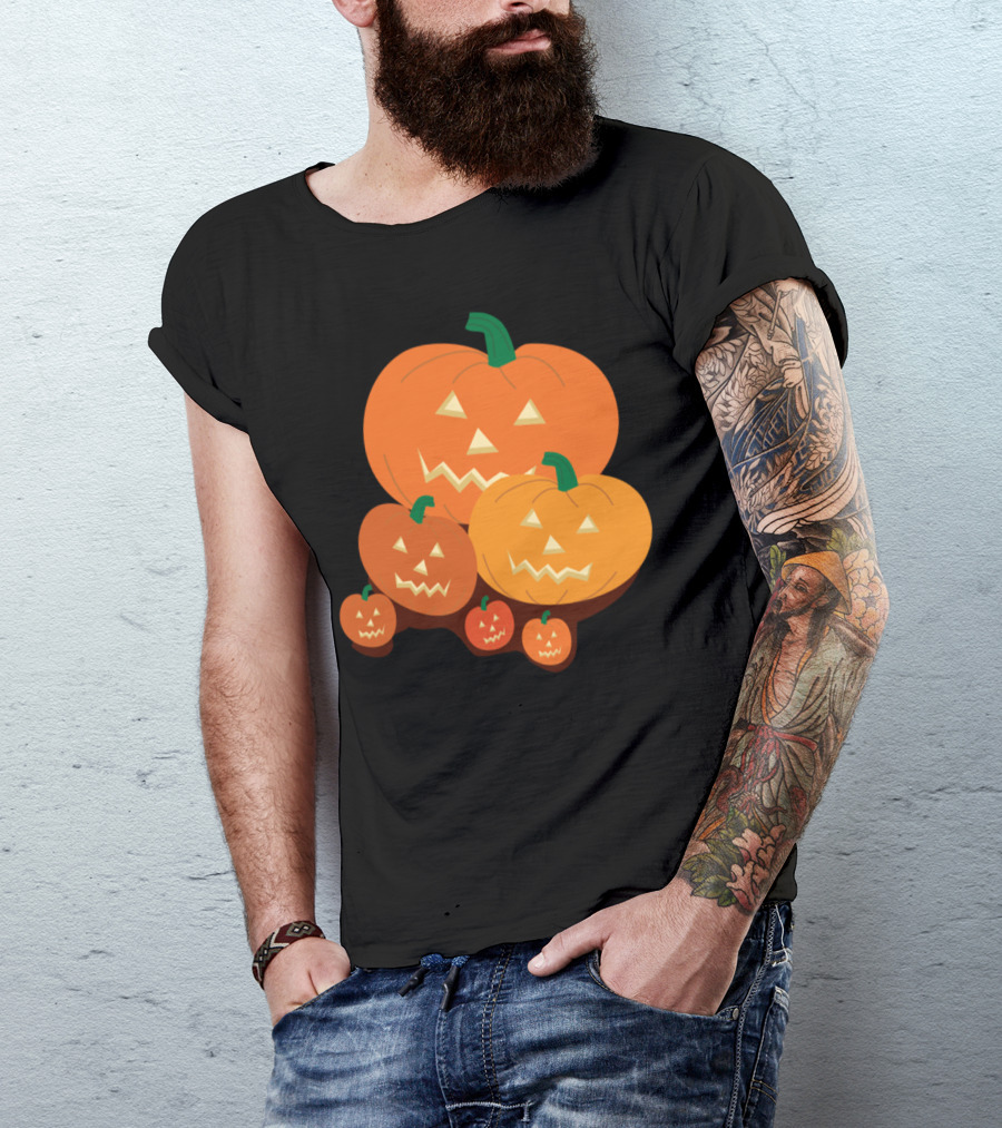 Jack-O’-Lantern Halloween Pumpkins Smiling Faces With Green Stems T-Shirt