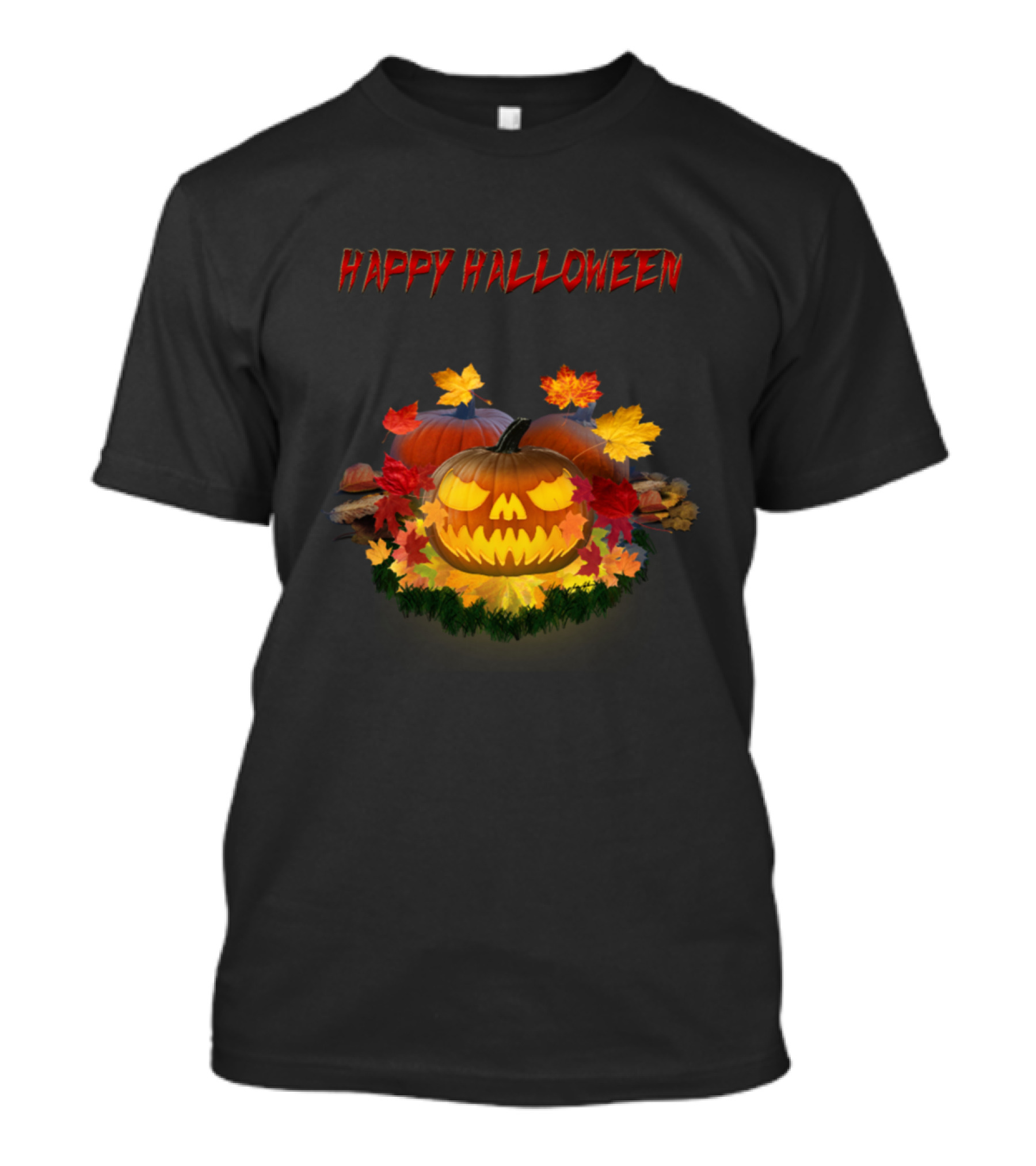 Happy Halloween Jack O' Lantern Autumn Leaves Pumpkin 400 T-Shirt