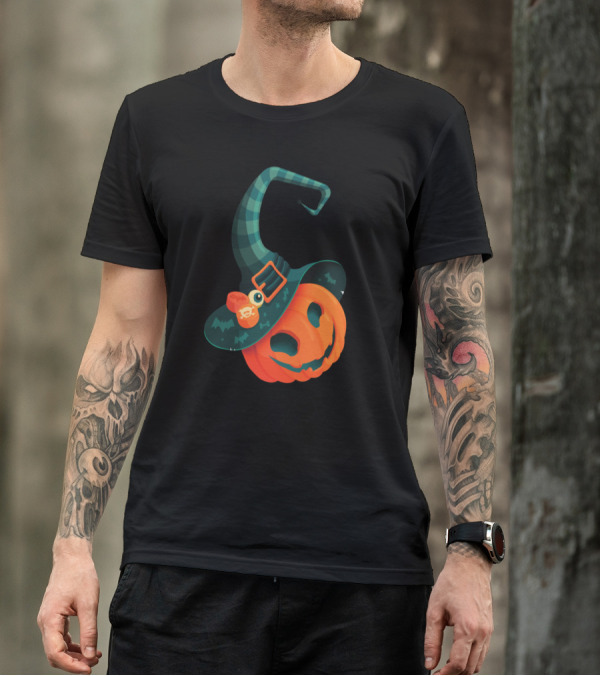 Pumpkin Witch With Green Plaid Hat And Orange Buckle T-Shirt