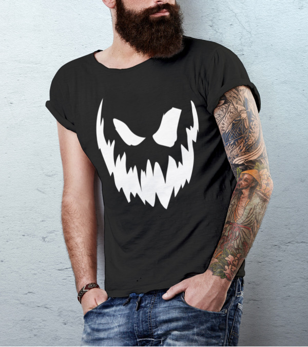 Halloween White Pumpkin Face Creepy T-Shirt
