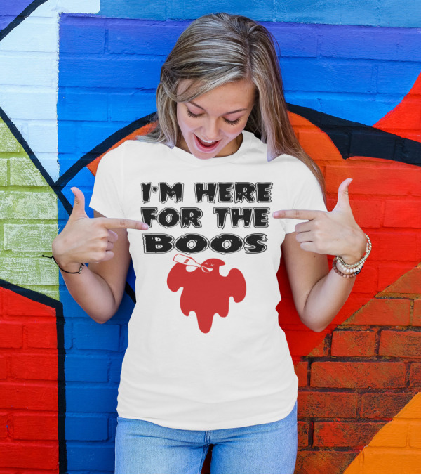 I'M HERE FOR THE BOOS RED GHOST HALLOWEEN DRINKING T-Shirt
