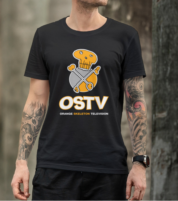 OSTV Orange Skeleton Television Skull And Crossbones T-Shirt