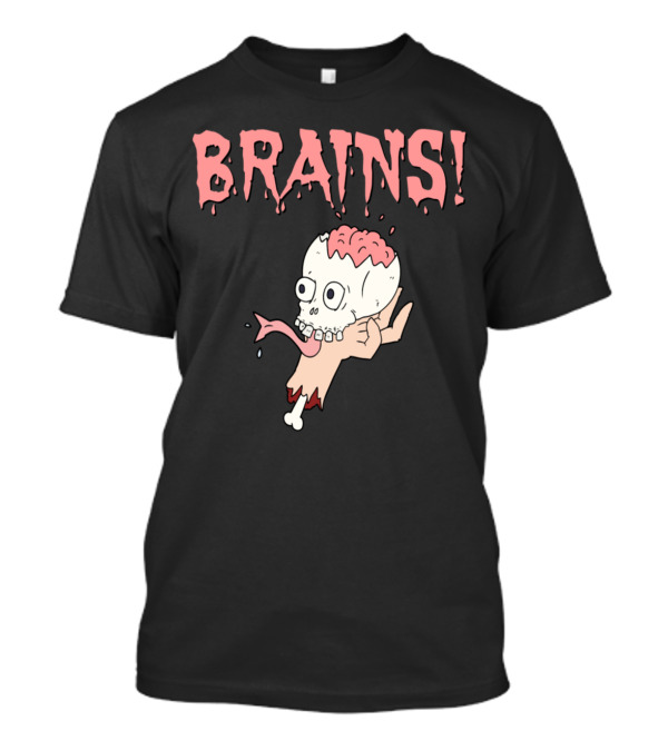 BRAINS Scary Skull Skeleton T-Shirt