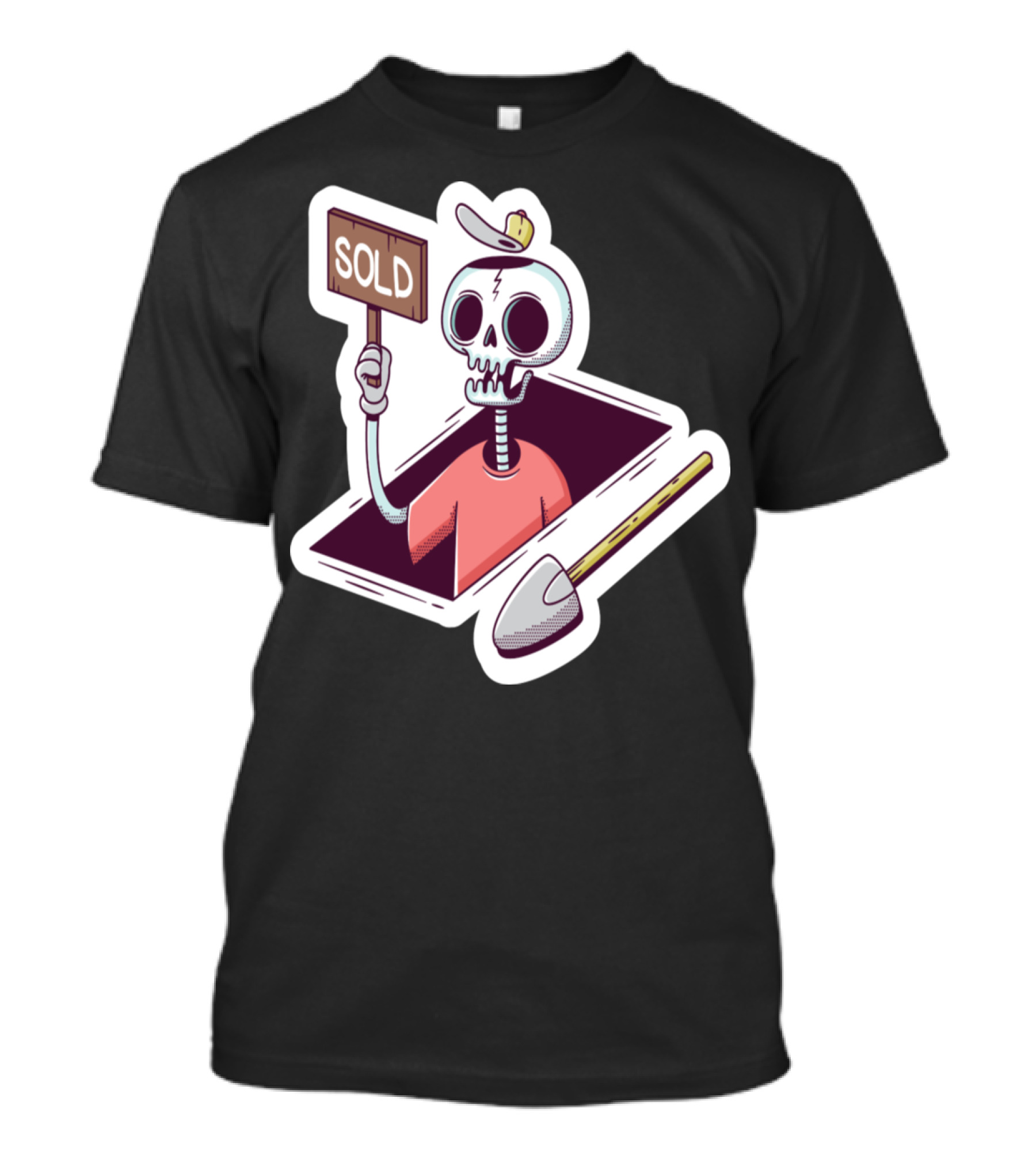 Grave Skeleton Holding Sold Sign With Shovel T-Shirt