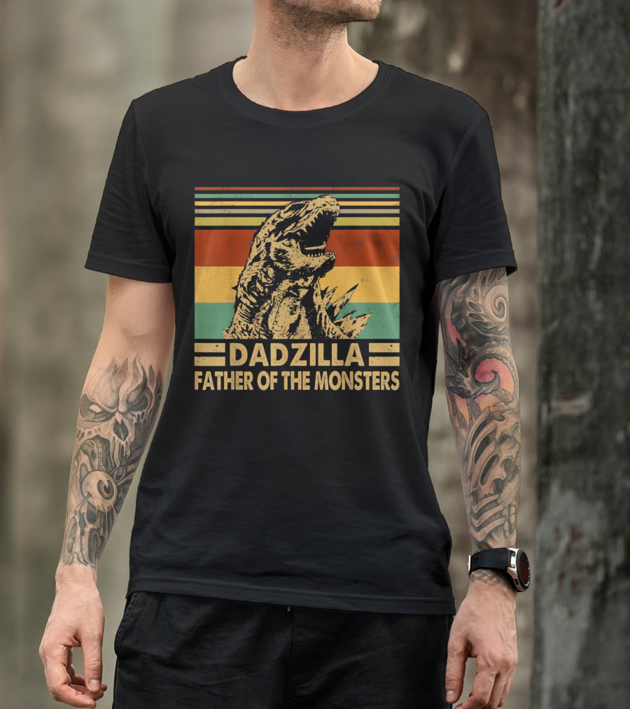 Dadzilla Father Of The Monsters Retro Stripes T-Shirt