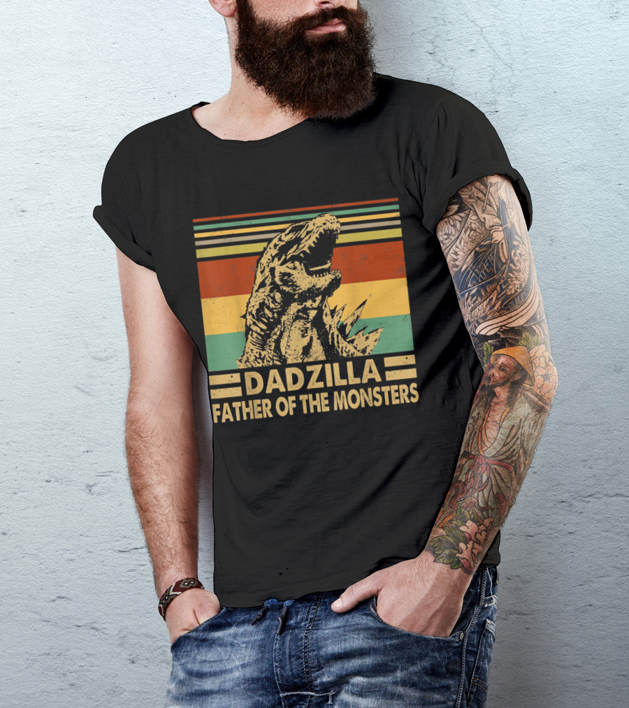 Dadzilla Father Of The Monsters Retro Stripes T-Shirt