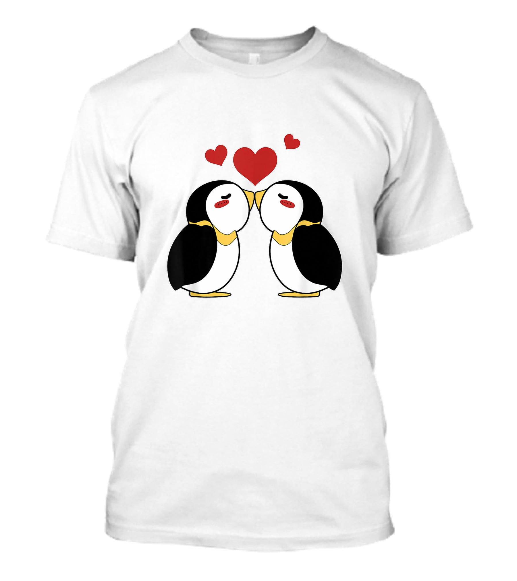Cute Penguin Lovers Kissing with Hearts Above T-Shirt Cute Penguin Lovers Kissing with Hearts Above T-Shirt