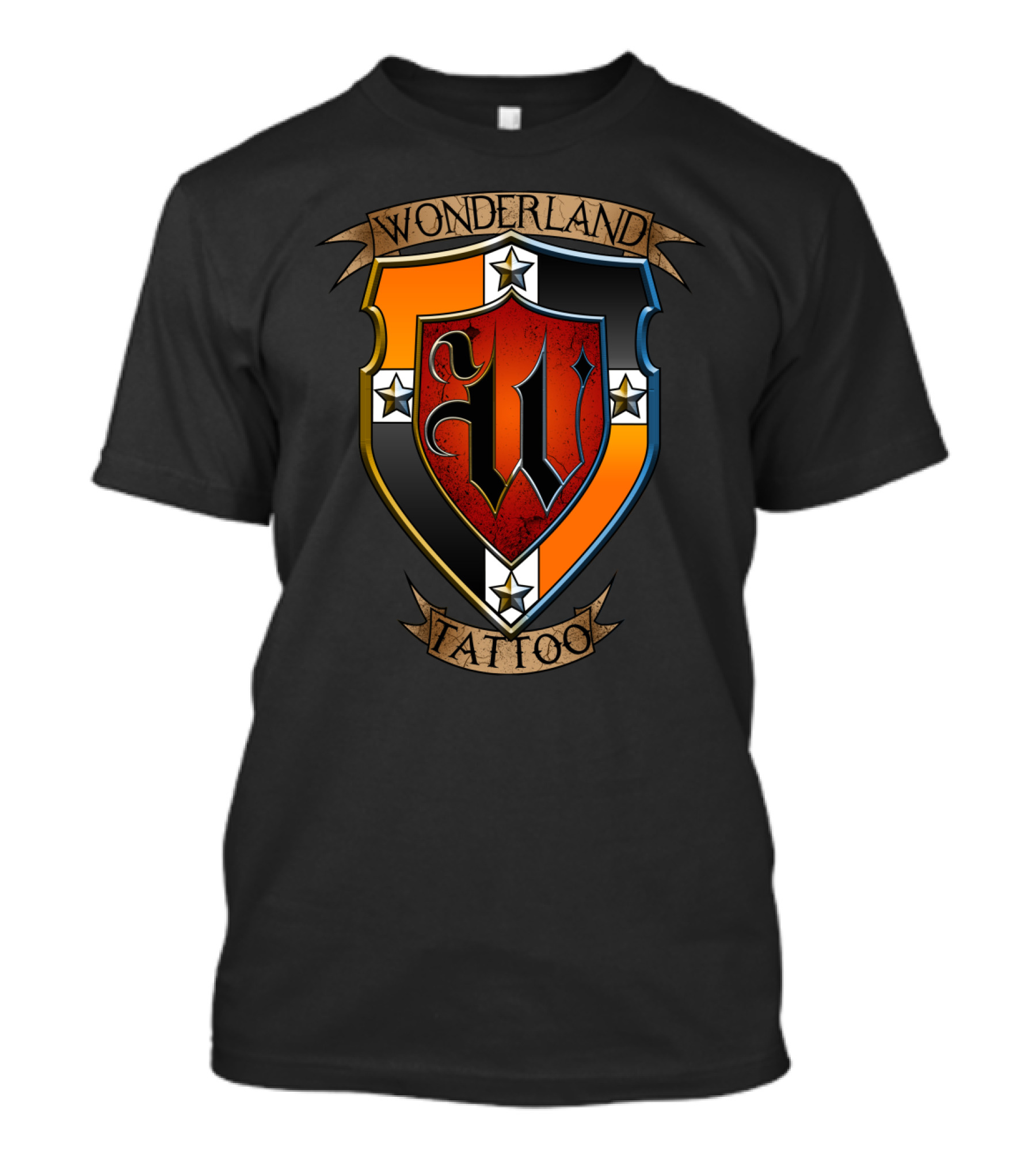 Wonderland Tattoo Shield With Stylized W Emblem And Stars T-Shirt