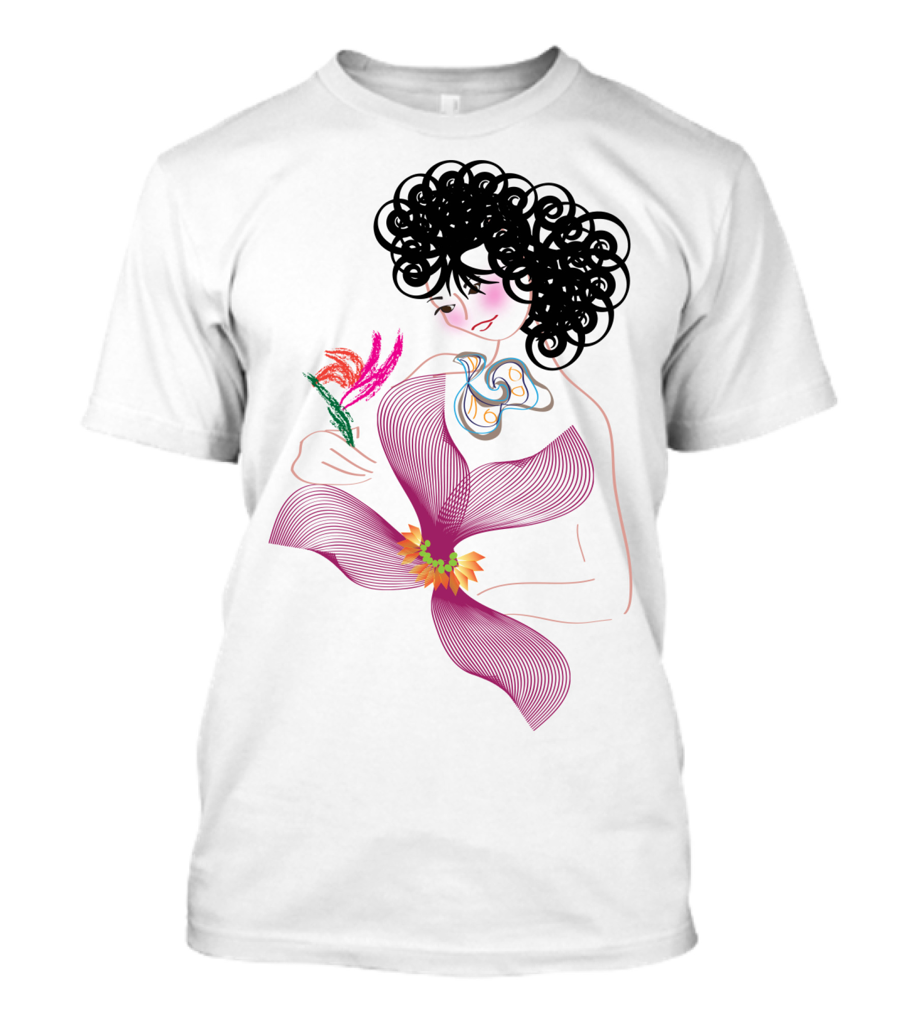 A Bird In The Hand With Flower And Abstract Curly-Tailed T-Shirt