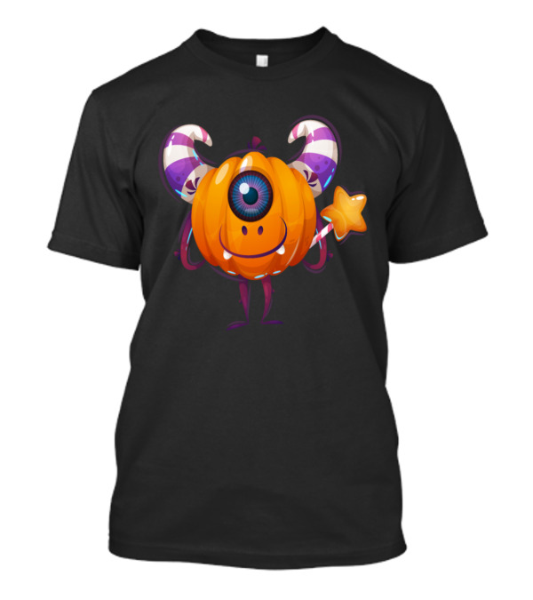 Whimsical Halloween Pumpkin Cyclops Monster With Magical Star Wand T-Shirt