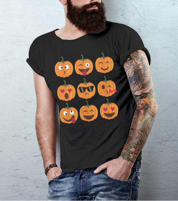 Expressions Of The Cute Scary Pumpkins Emojis T-Shirt
