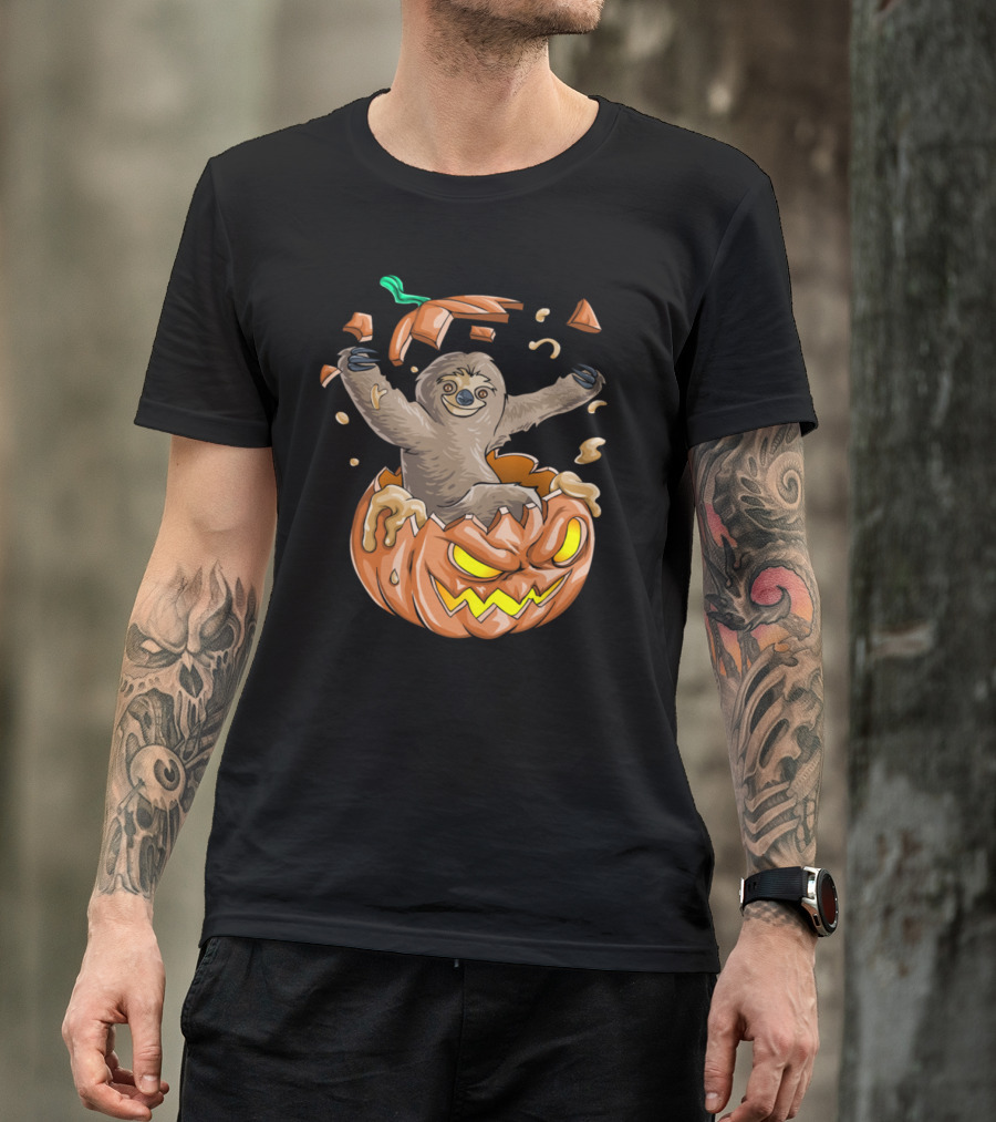 Sloth Bursting Out Of Jack-O'-Lantern Pumpkin T-Shirt