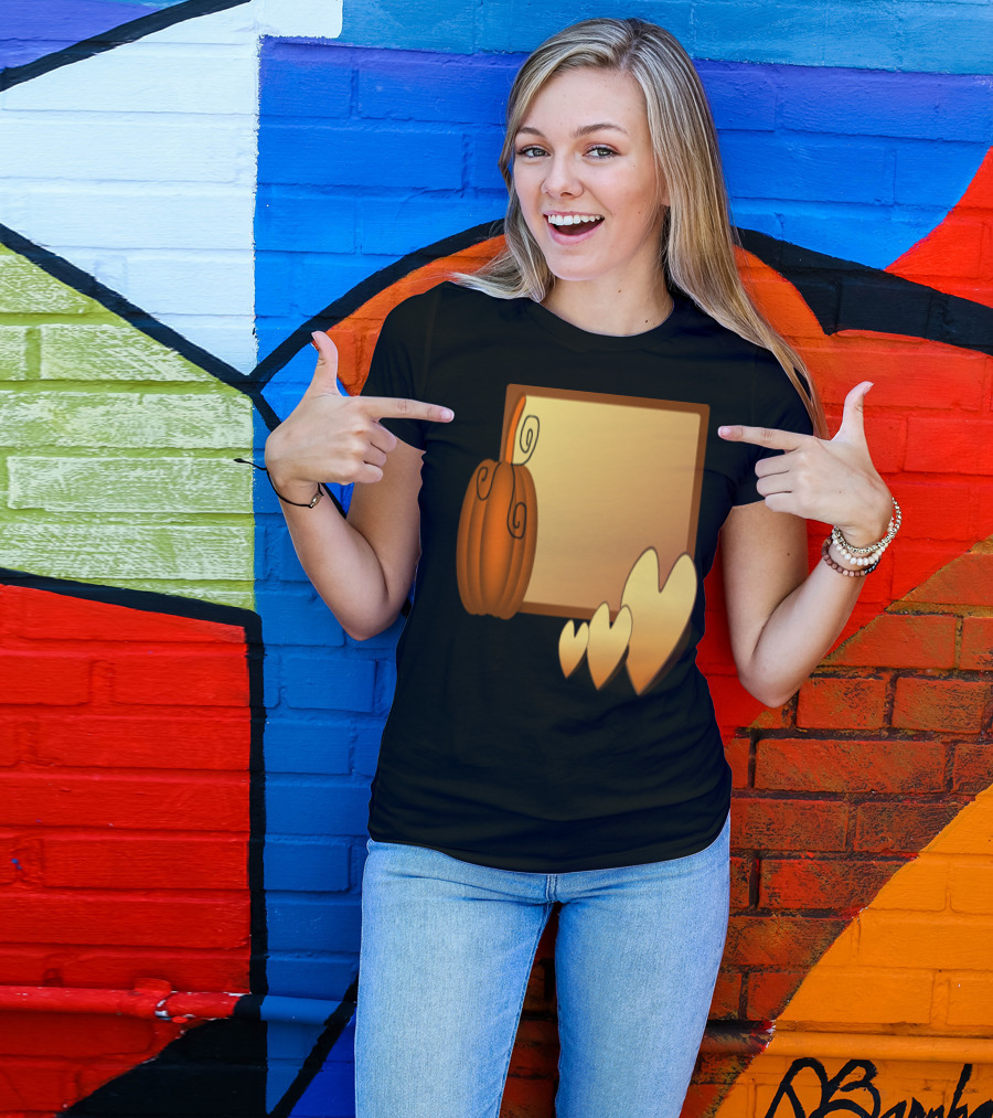 Autumn Harvest Pumpkin And Heart Shapes Banner T-Shirt