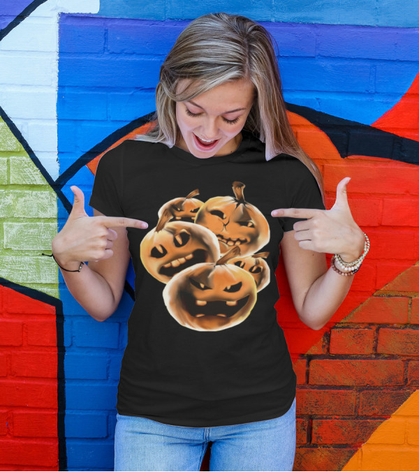 Nasty Rotten Pumpkins Grinning Evil Jack-O'-Lanterns Halloween Mischief T-Shirt