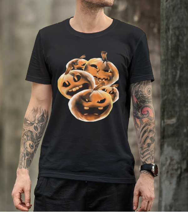 Nasty Rotten Pumpkins Grinning Evil Jack-O'-Lanterns Halloween Mischief T-Shirt