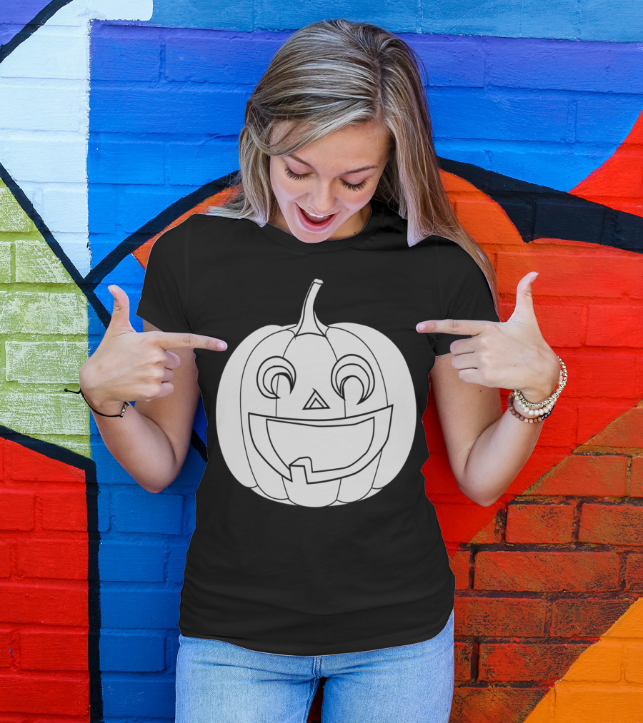 Pumpkin Coloring Page Jack-O'-Lantern Face Outline T-Shirt