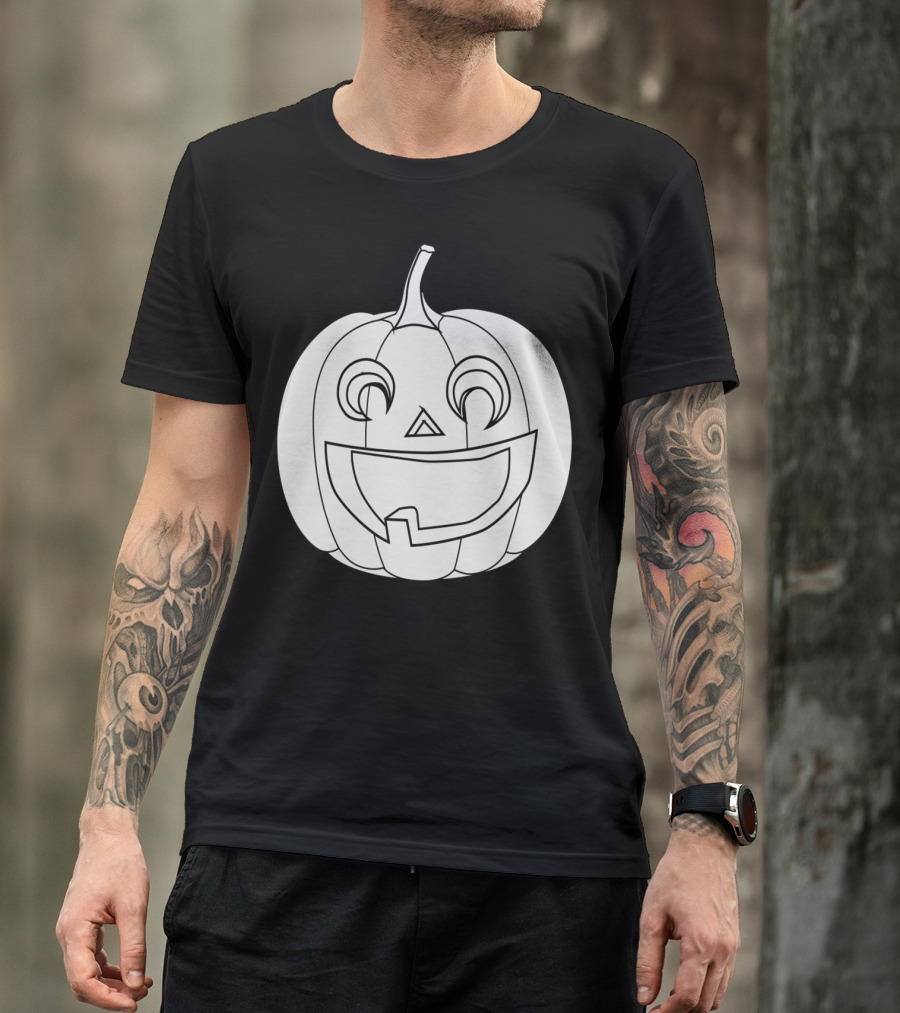 Pumpkin Coloring Page Jack-O'-Lantern Face Outline T-Shirt